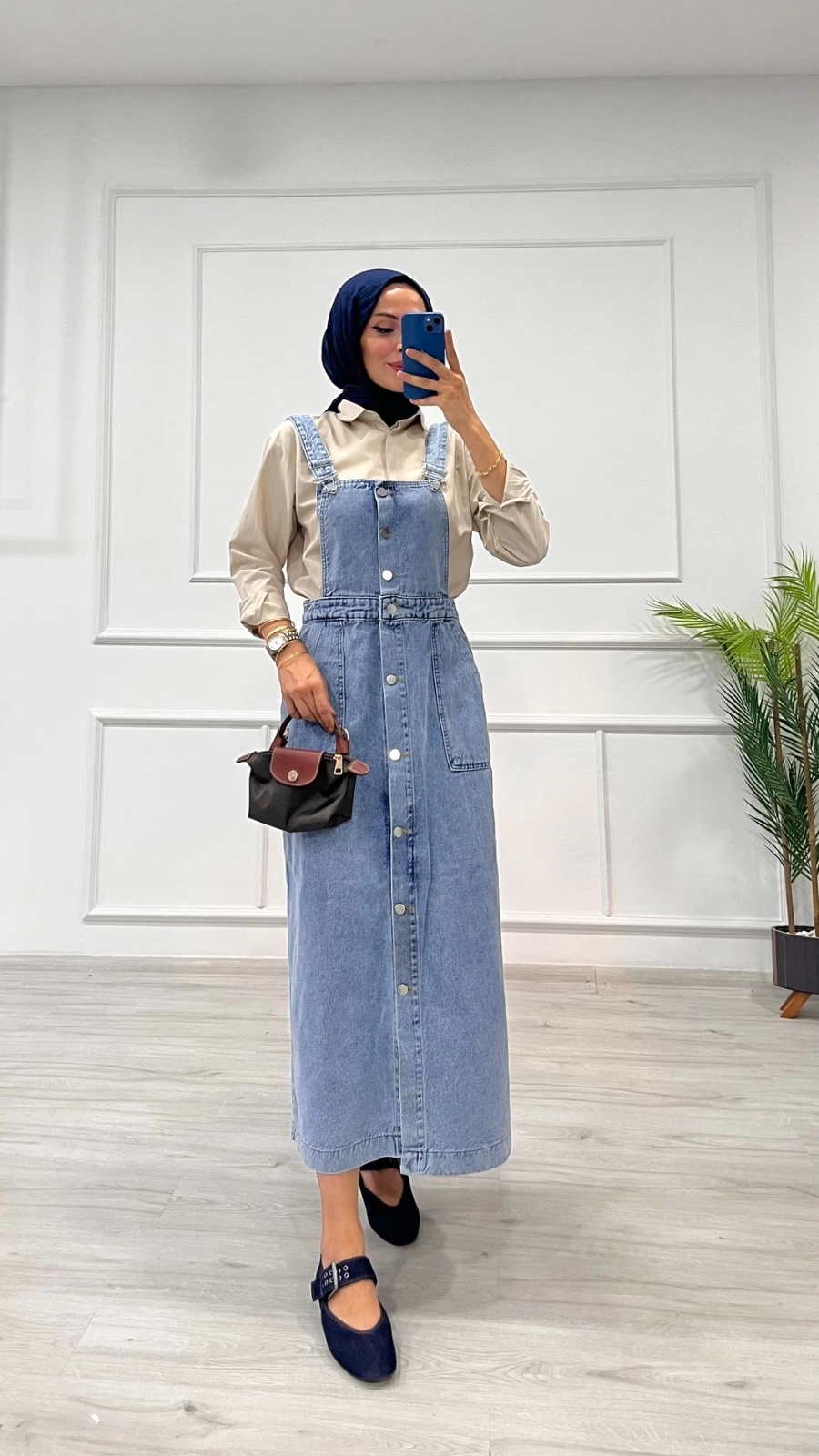 Etekli Salopet Enzim Süper Taş Yıkama Buz Mavi