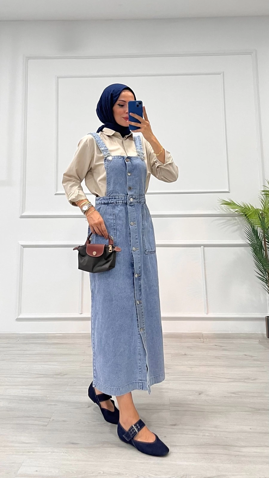 Etekli Salopet Enzim Süper Taş Yıkama Buz Mavi