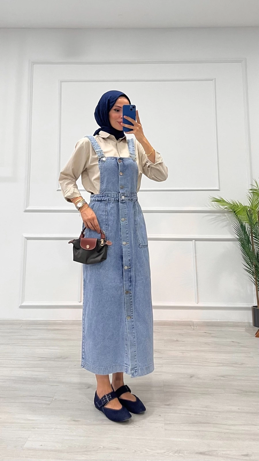 Etekli Salopet Enzim Süper Taş Yıkama Buz Mavi