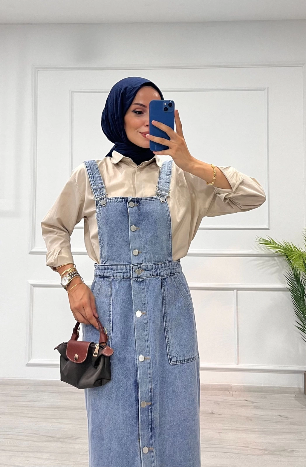 Etekli Salopet Enzim Süper Taş Yıkama Buz Mavi