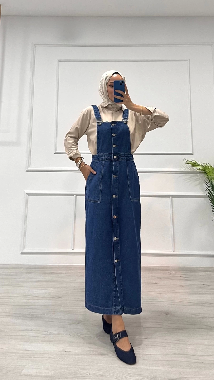 Etekli Salopet Enzim Süper Taş Yıkama Koyu Mavi