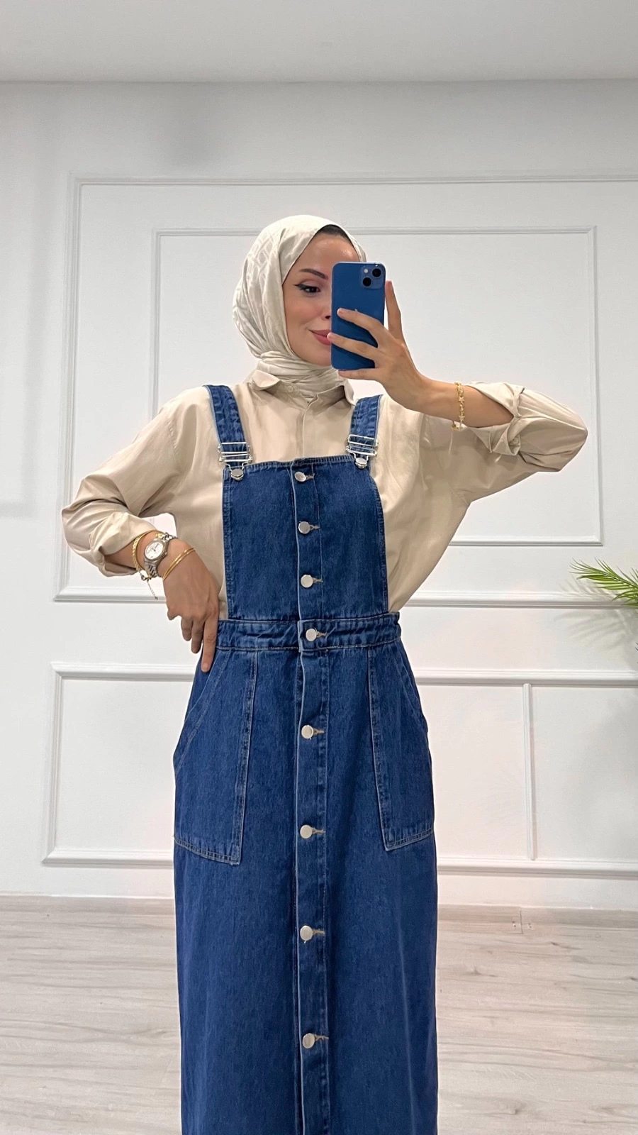 Etekli Salopet Enzim Süper Taş Yıkama Koyu Mavi