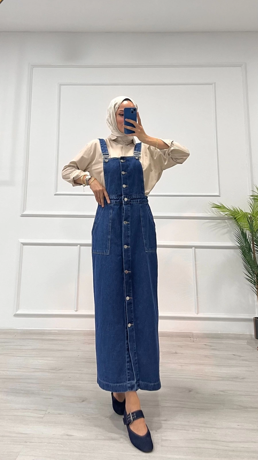 Etekli Salopet Enzim Süper Taş Yıkama Koyu Mavi