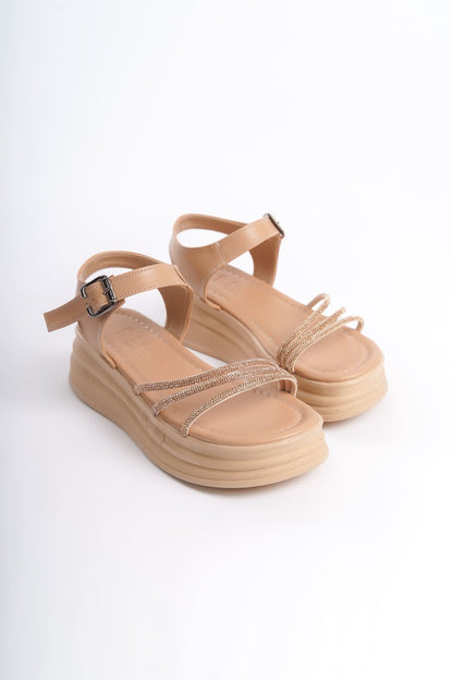 KITY Thick Buckled Stoned Striped Orthopedic Sole Women's Sandals - Ten