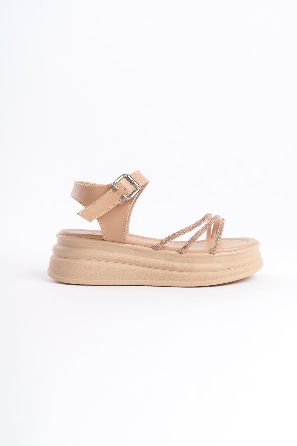 KITY Thick Buckled Stoned Striped Orthopedic Sole Women's Sandals - Ten