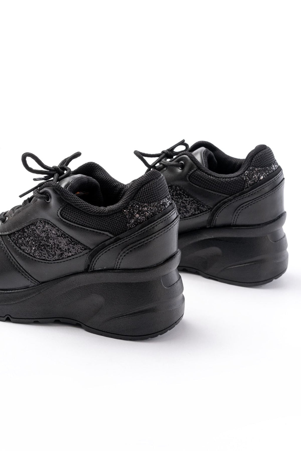 ZRİNF-185 Premium Siyah Günlük Bağcıklı Taş Aksesuarlı Sneaker