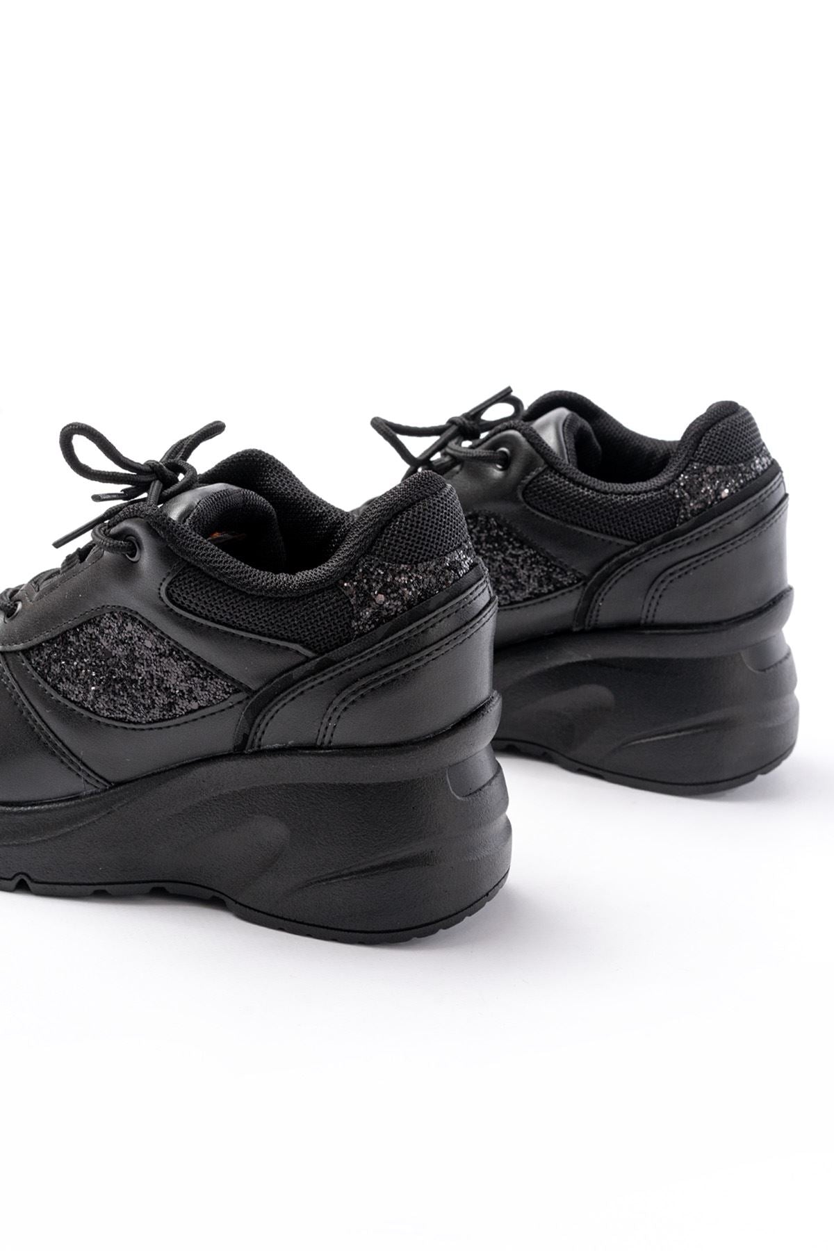 ZRİNF-185 Premium Siyah Günlük Bağcıklı Taş Aksesuarlı Sneaker