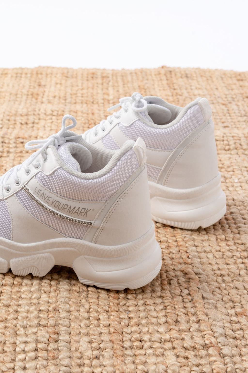 ZRİNF-209 Premium Beyaz Bağcıklı Fileli Taş Aksesuarlı Kadın Sneaker