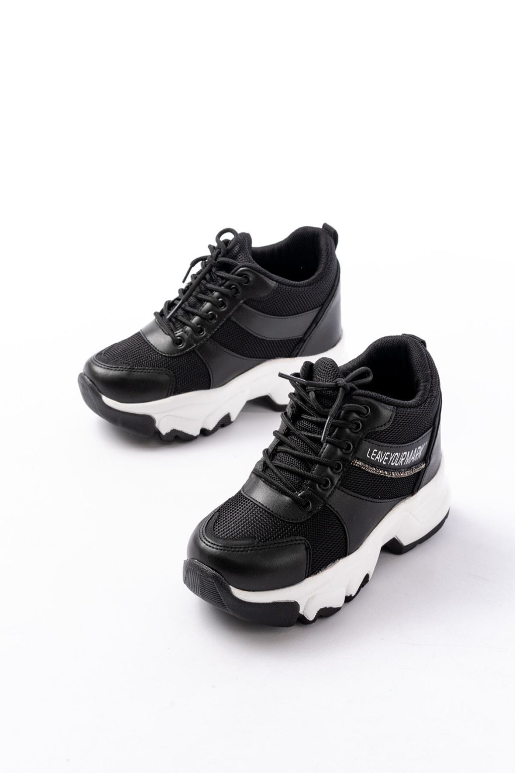 ZRİNF-209 Premium Siyah Bağcıklı Fileli Taş Aksesuarlı Kadın Sneaker