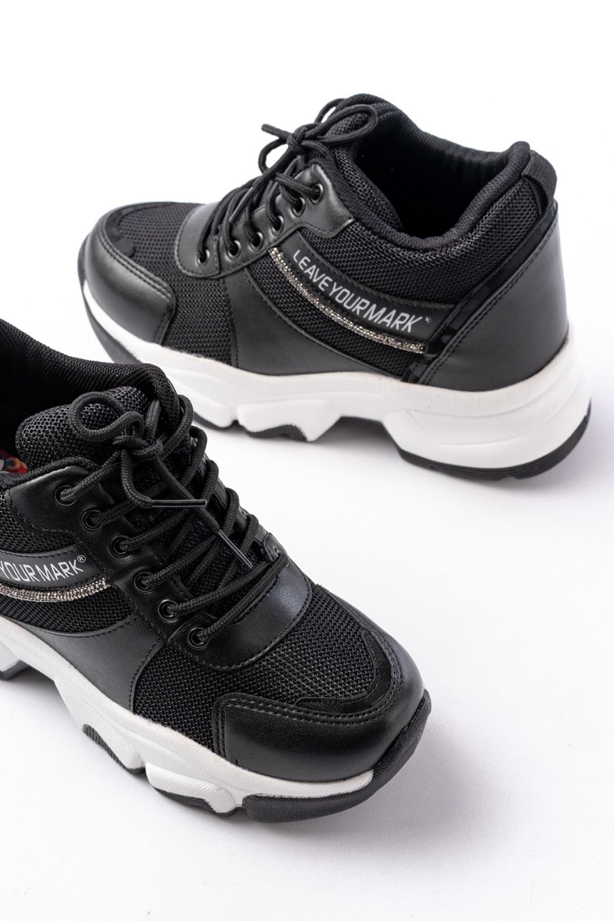 ZRİNF-209 Premium Siyah Bağcıklı Fileli Taş Aksesuarlı Kadın Sneaker