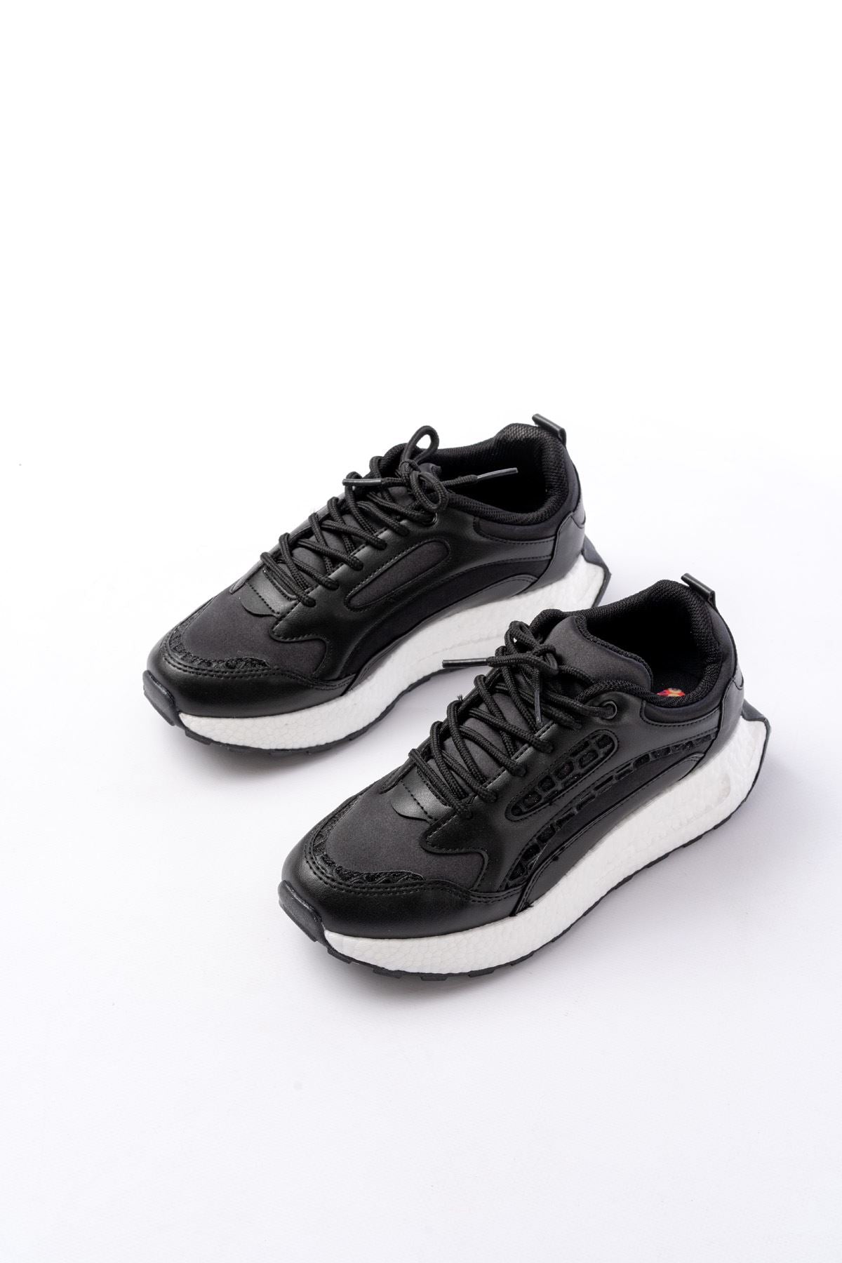 ZRİNF-307 Premium Siyah Bağcıklı Saten Taş Aksesuarlı Kadın Sneaker