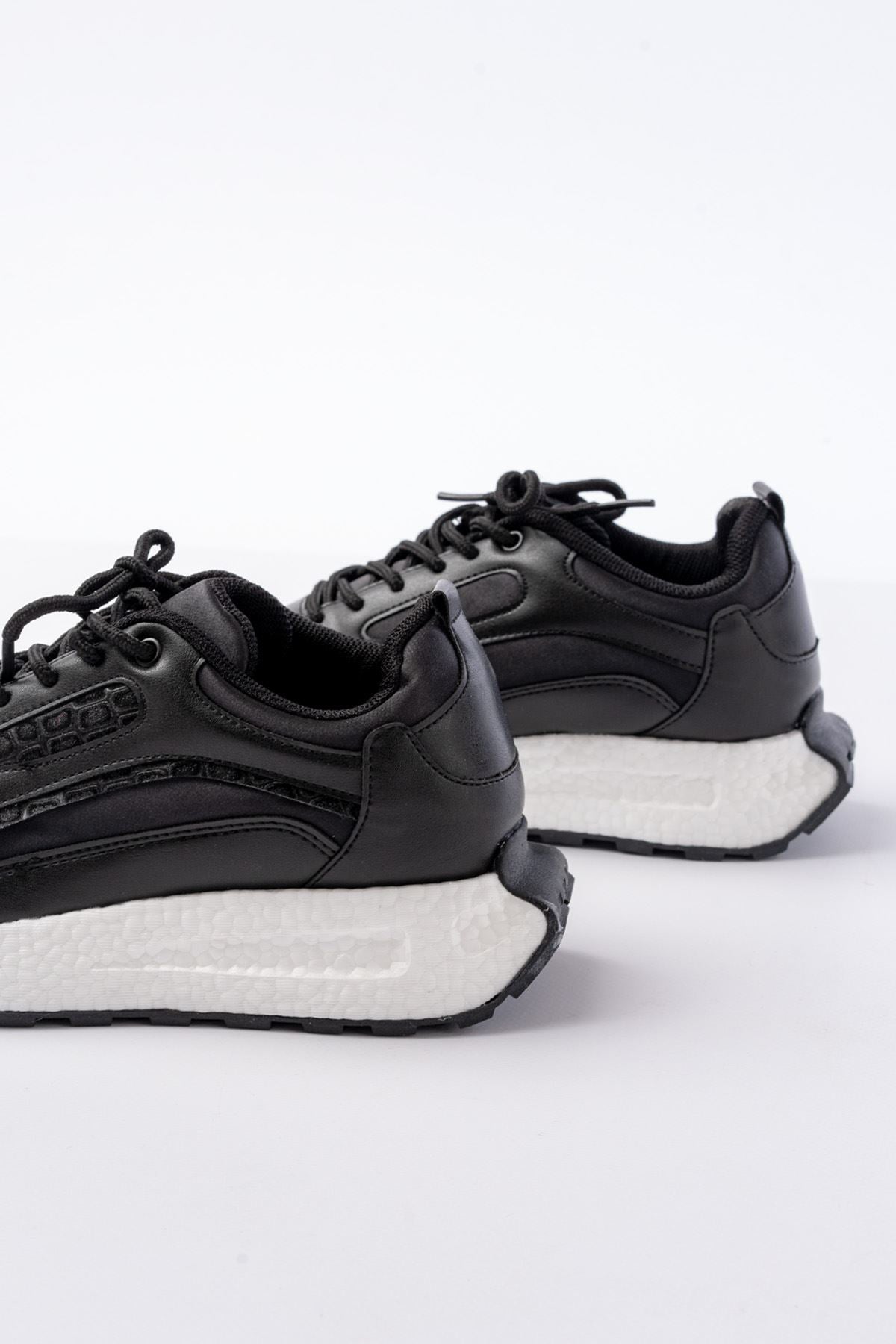 ZRİNF-307 Premium Siyah Bağcıklı Saten Taş Aksesuarlı Kadın Sneaker