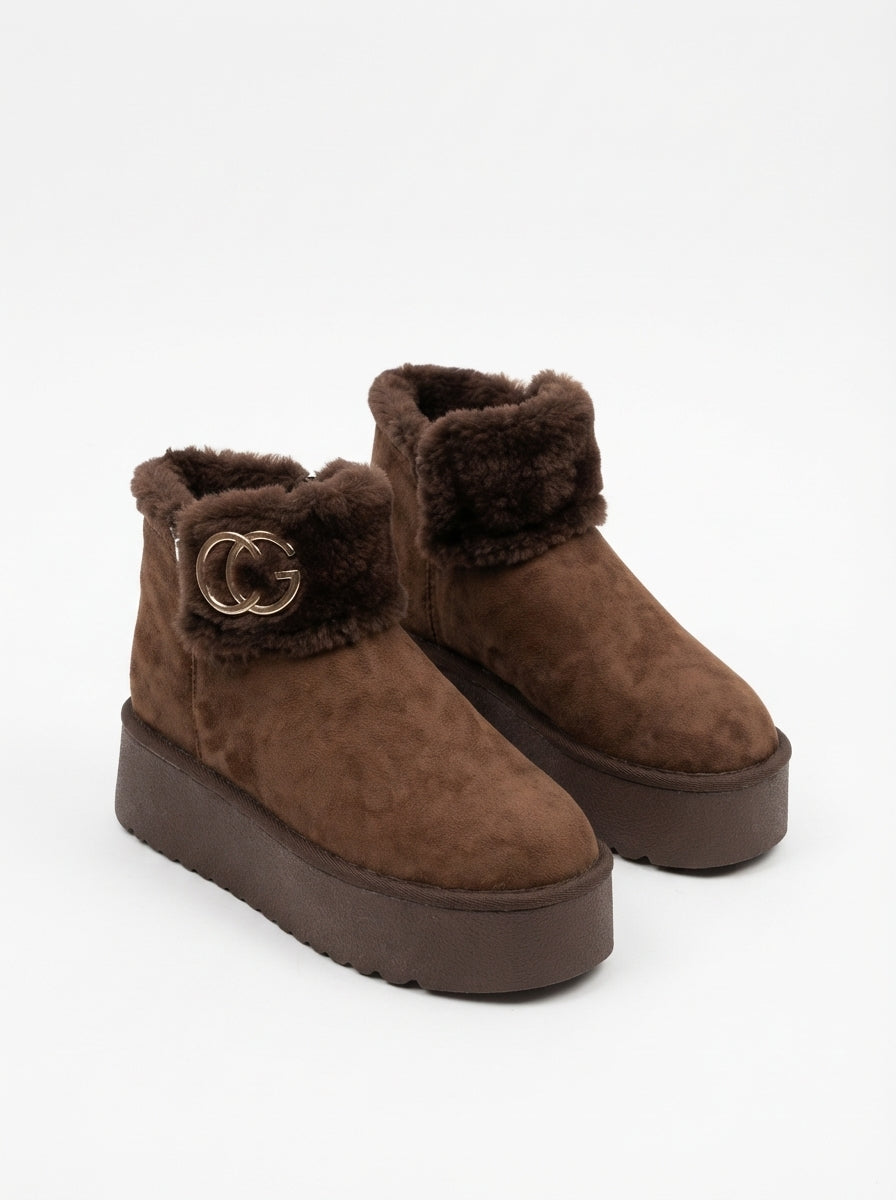 Fape Luxe Premium Kürklü Kahve Süet Bot