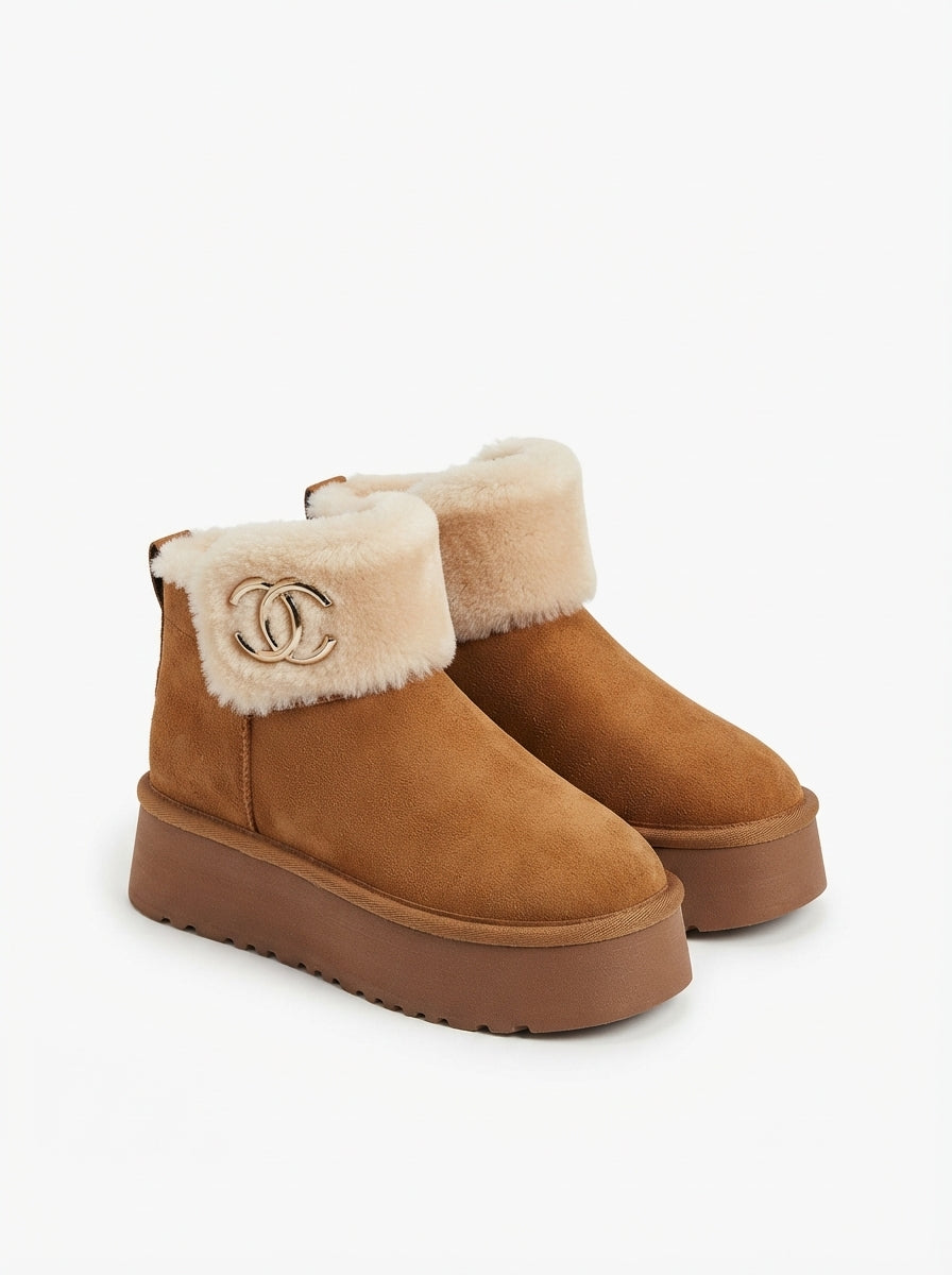 Fape Luxe Premium Kürklü Taba Süet Bot