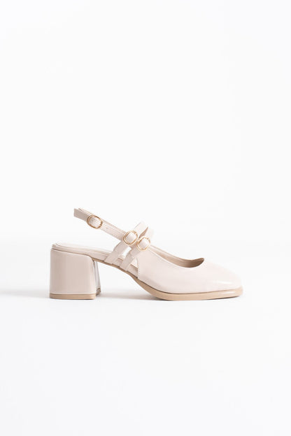 Faye Premium Beige Patent Leather Women's High Heel Shoes