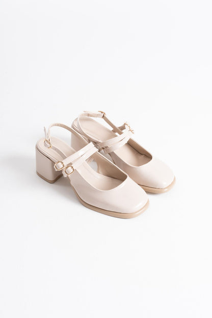 Faye Premium Beige Patent Leather Women's High Heel Shoes