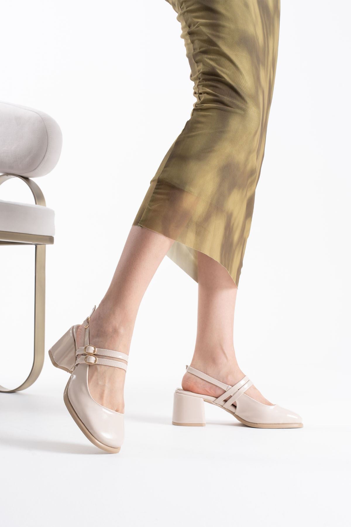 Faye Premium Beige Patent Leather Women's High Heel Shoes