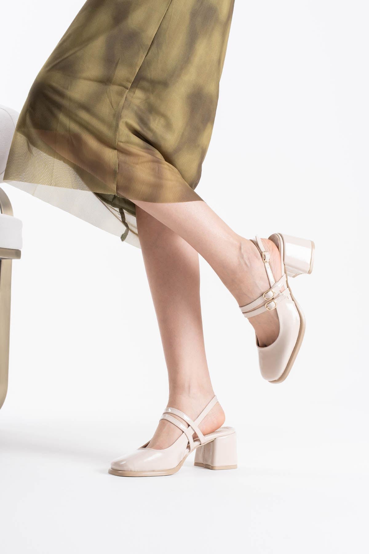 Faye Premium Beige Patent Leather Women's High Heel Shoes