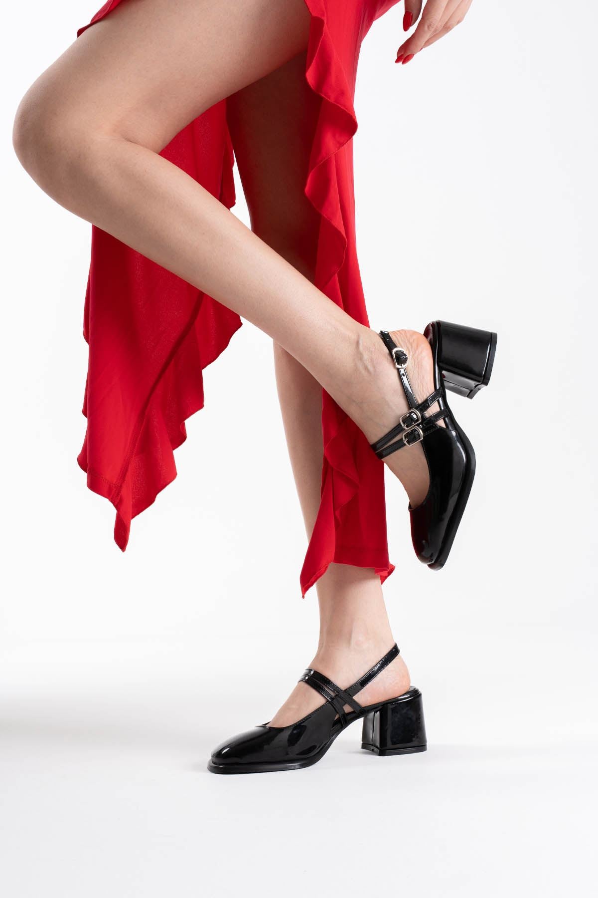 Faye Premium Black Patent Leather Women's High Heel Shoes