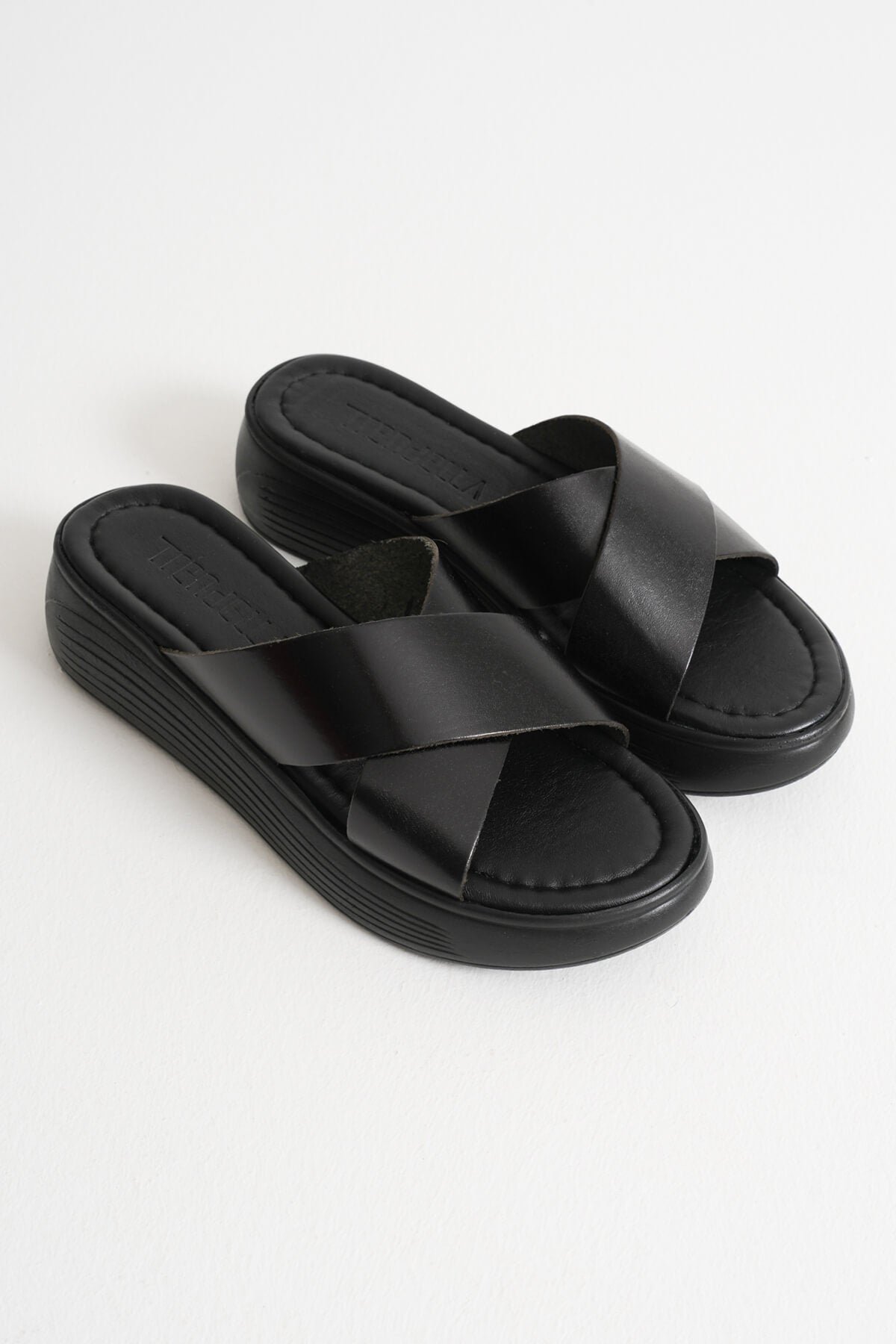 Fayn Premium Flat Genuine Leather Black Slippers