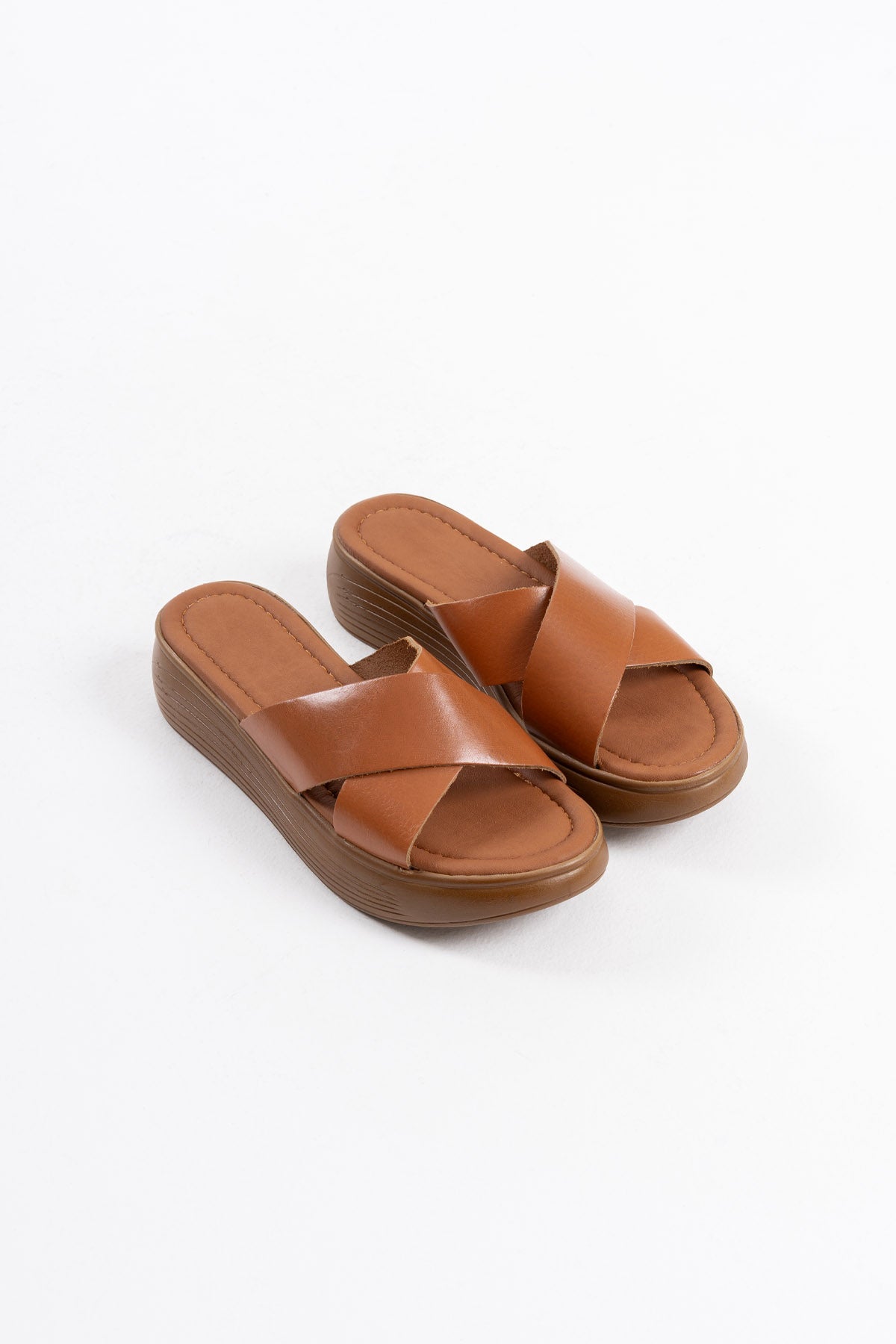 Fayn Premium Flat Genuine Leather Tan Slippers