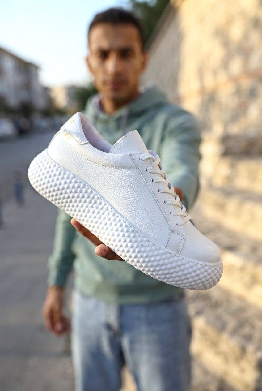 Felibord Bağcıklı Kalın Taban Premium Erkek Sneaker Beyaz