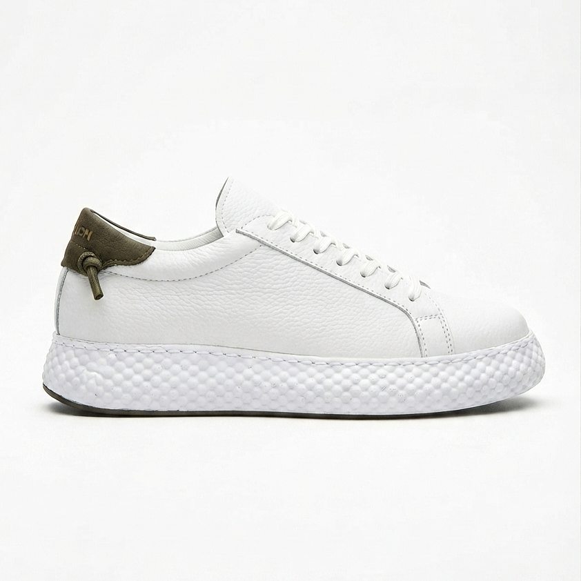 Felibord Bağcıklı Kalın Taban Premium Erkek Sneaker Beyaz Haki