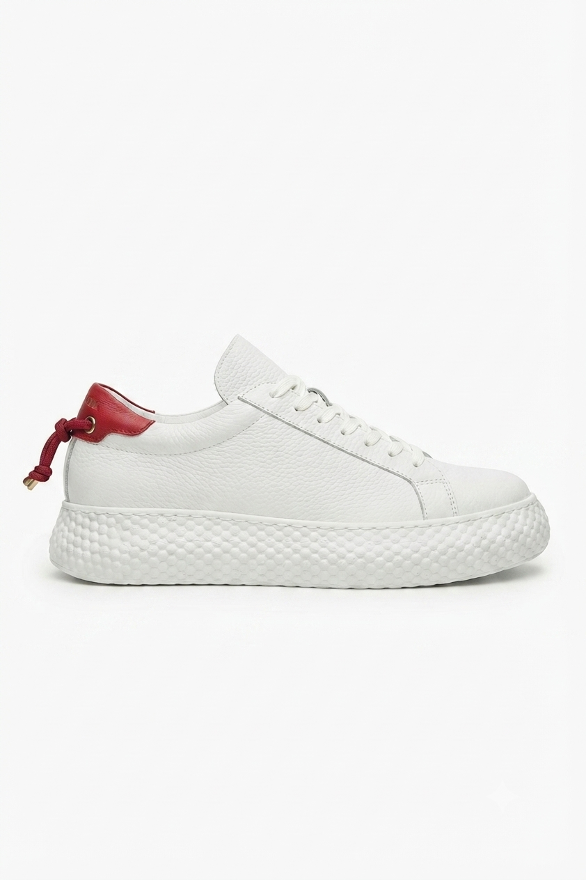 Felibord Bağcıklı Kalın Taban Premium Erkek Sneaker Beyaz Kırmızı