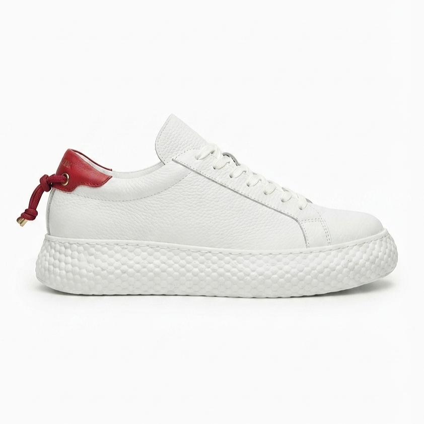 Felibord Bağcıklı Kalın Taban Premium Erkek Sneaker Beyaz Kırmızı