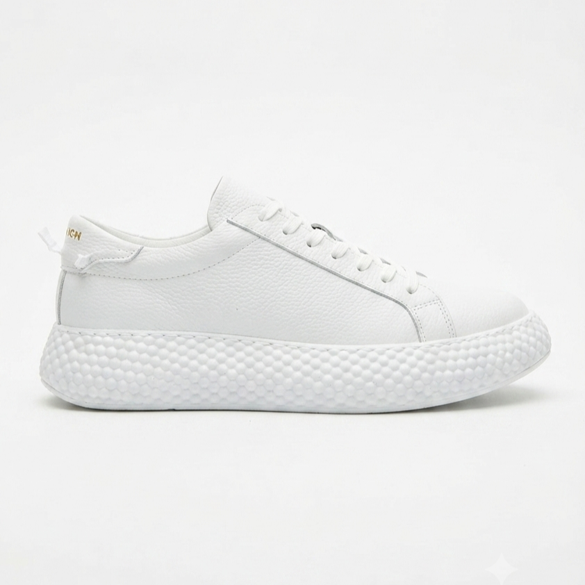 Felibord Bağcıklı Kalın Taban Premium Erkek Sneaker Beyaz Sax