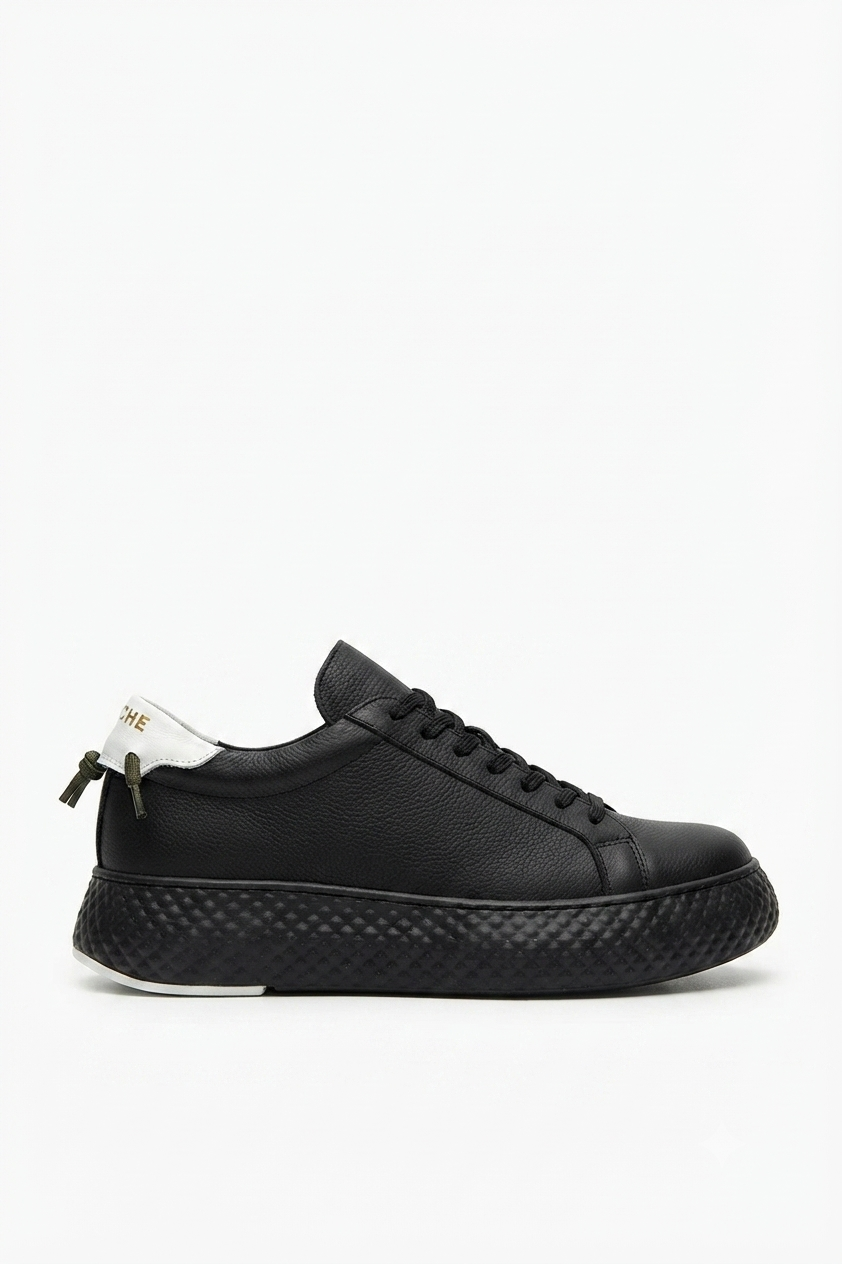 Felibord Bağcıklı Kalın Taban Premium Erkek Sneaker Siyah Beyaz