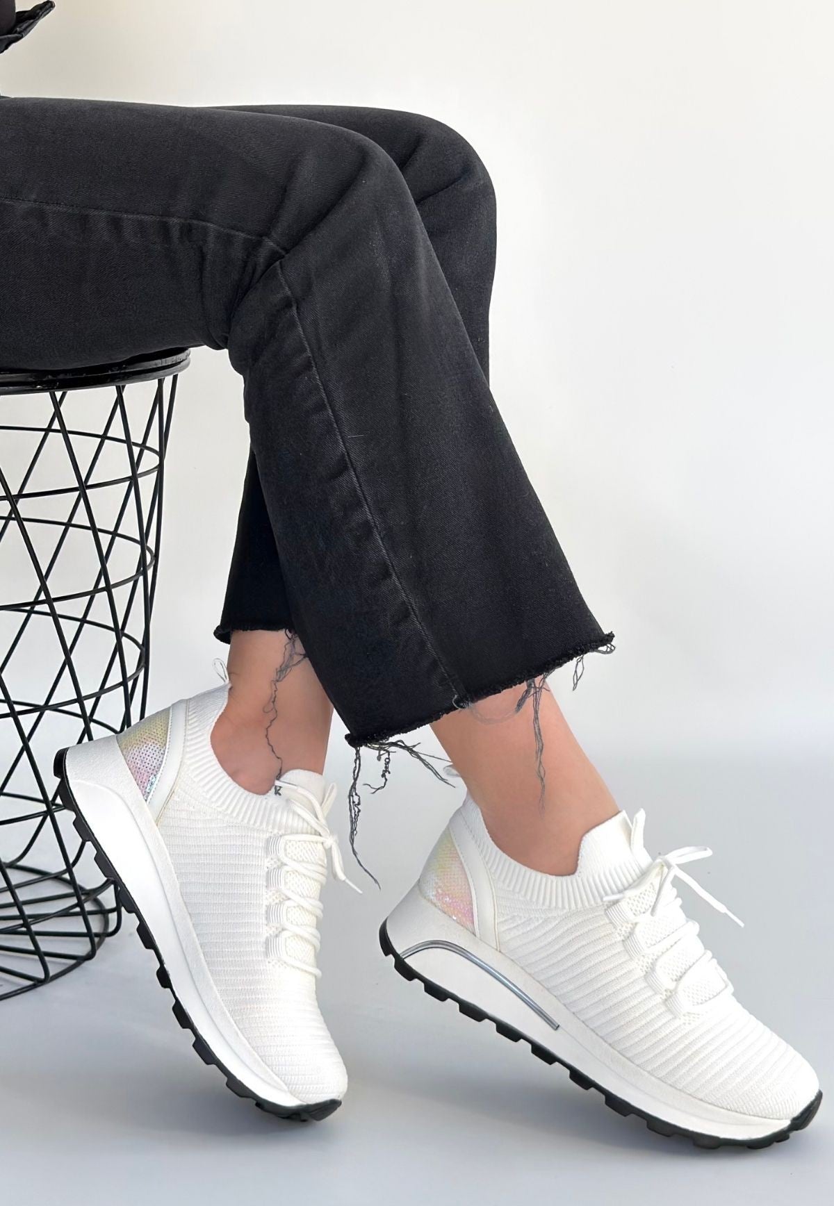 Feort Beyaz Triko Comfort Slip On Kadın Spor Ayakkabı