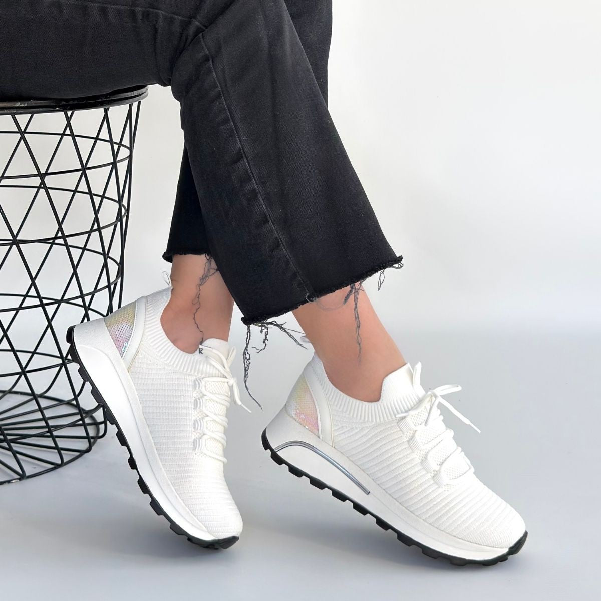 Feort Beyaz Triko Comfort Slip On Kadın Spor Ayakkabı