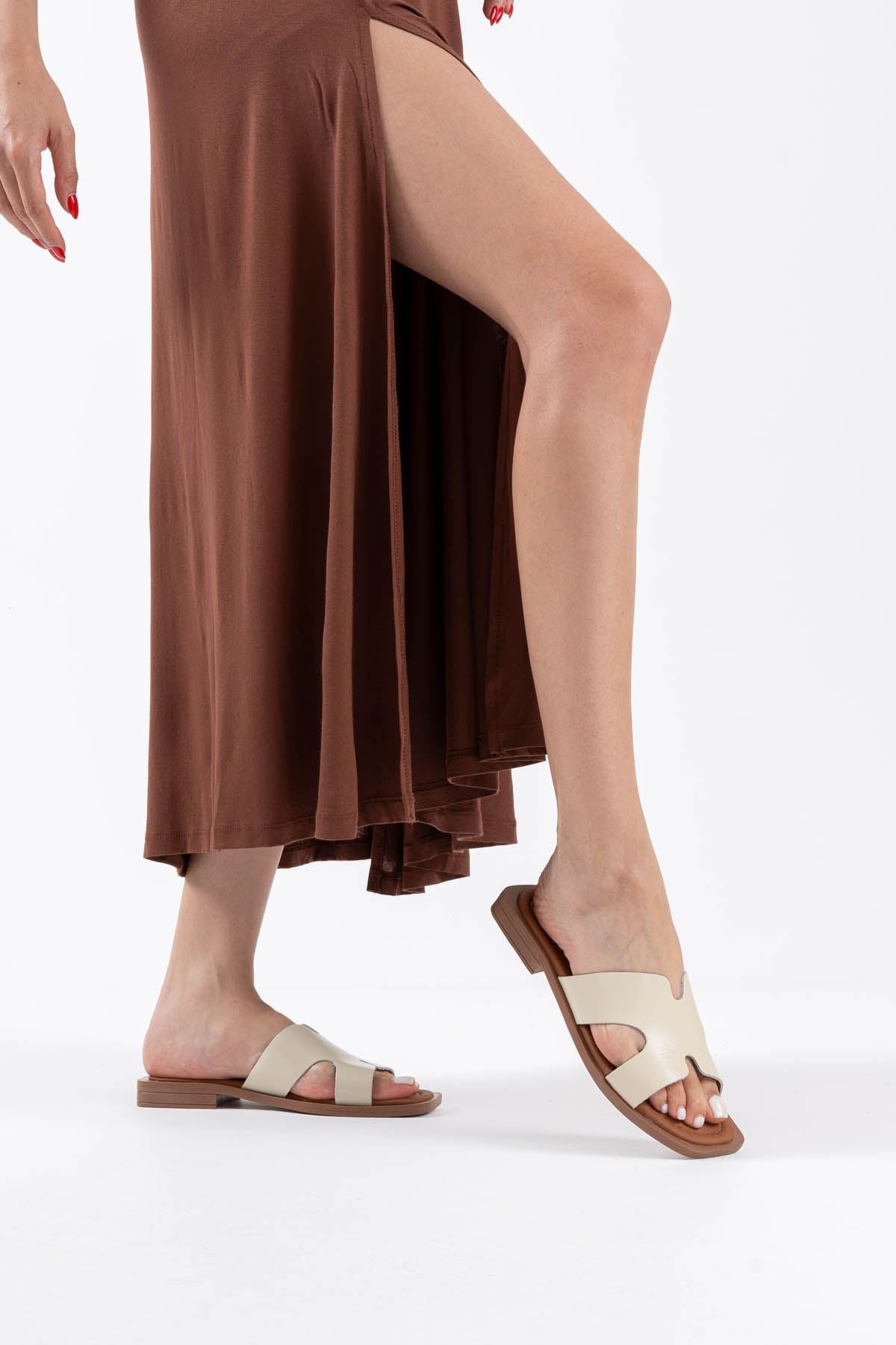 Fergei Premium Beige Genuine Leather Slippers