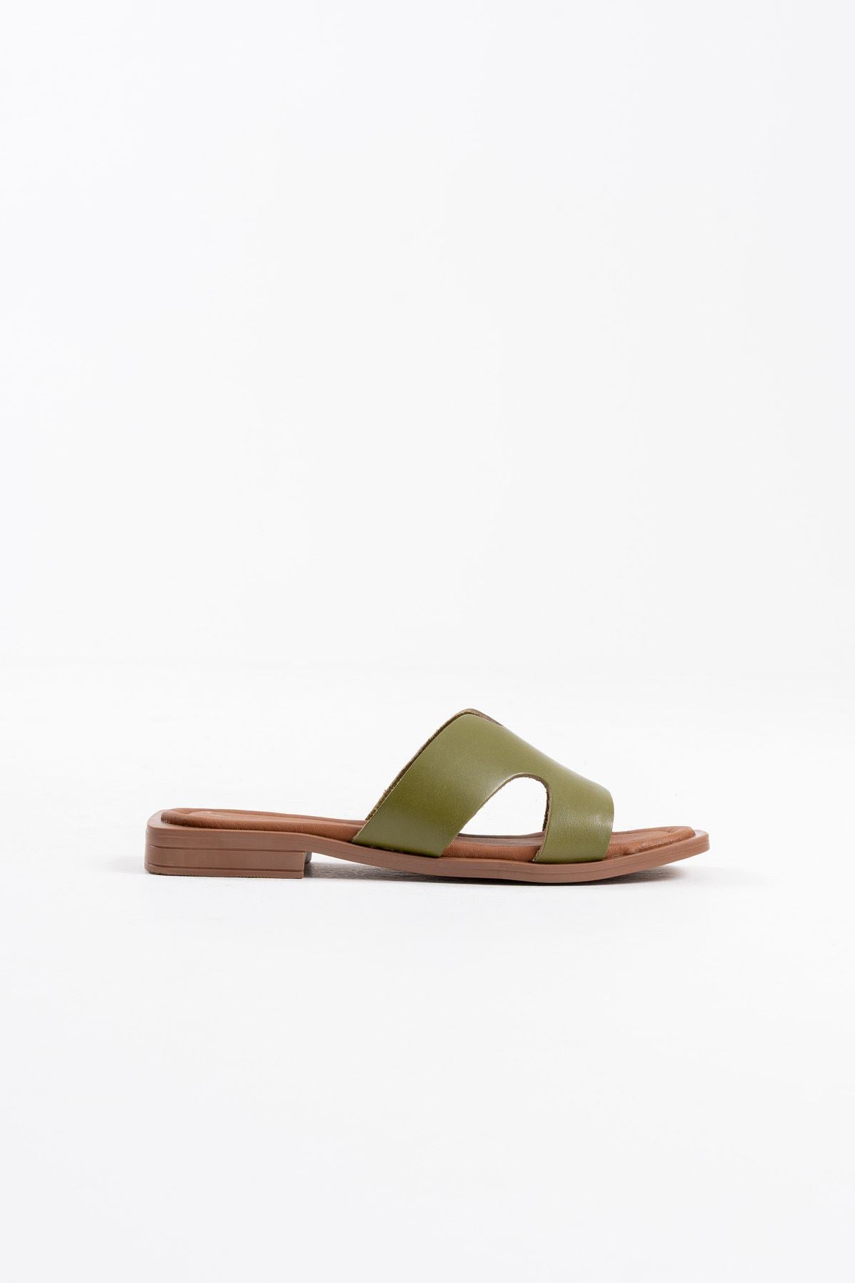 Fergei Premium Khaki Green Genuine Leather Slippers