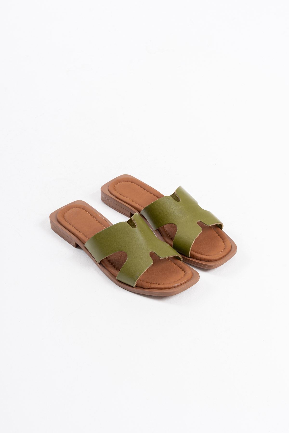 Fergei Premium Khaki Green Genuine Leather Slippers