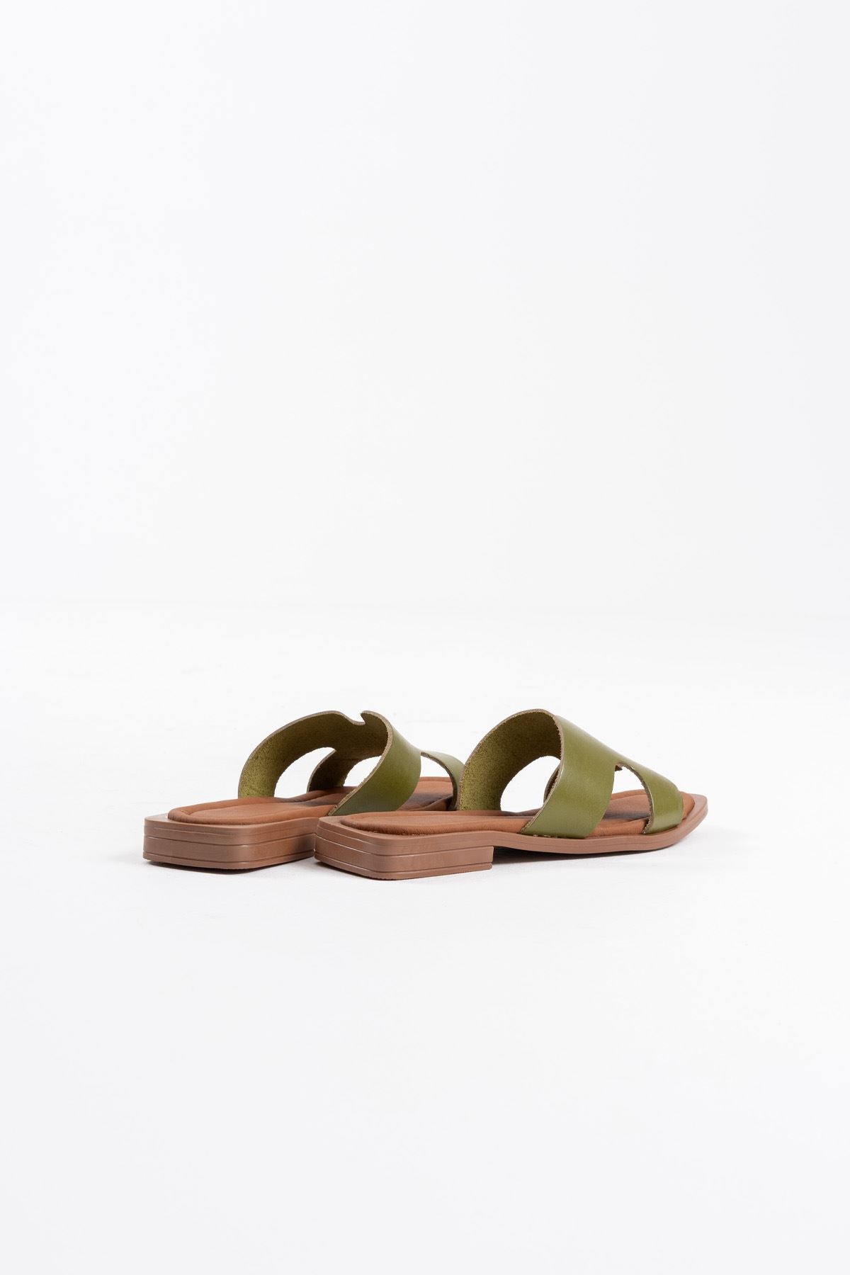 Fergei Premium Khaki Green Genuine Leather Slippers