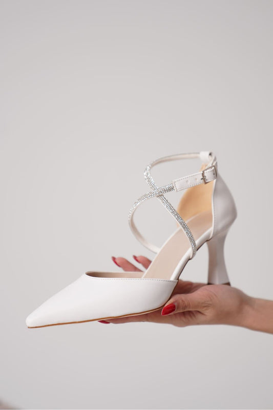 Fiona Premium Stoned Women's White High Heel Shoes
