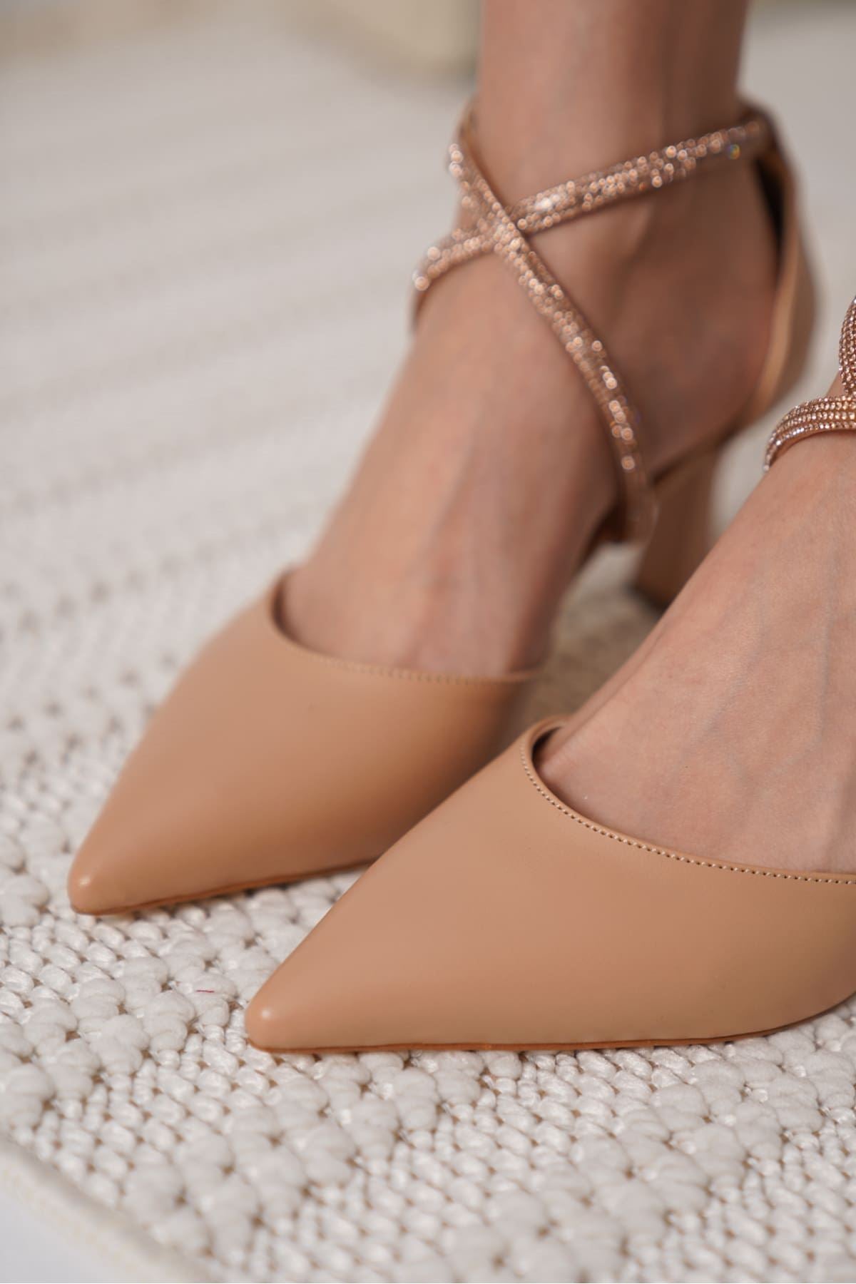Fiona Premium Stoned Women's Nude Heeled Shoes