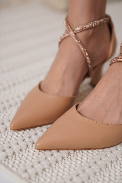 Fiona Premium Stoned Women's Nude Heeled Shoes