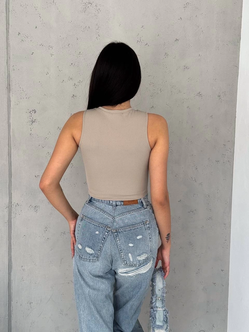 Ribbed Camisole with Chain Collar, Mink