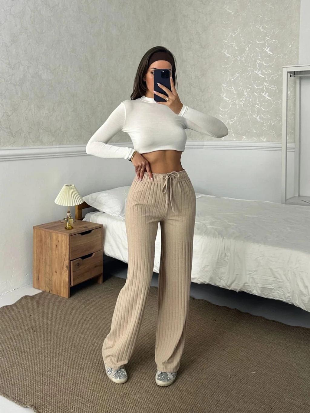 Fitilli Şardonlu Pantolon Bej