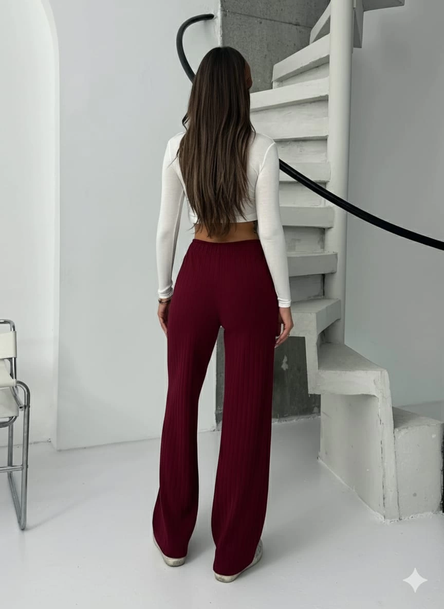 Fitilli Şardonlu Pantolon Bordo