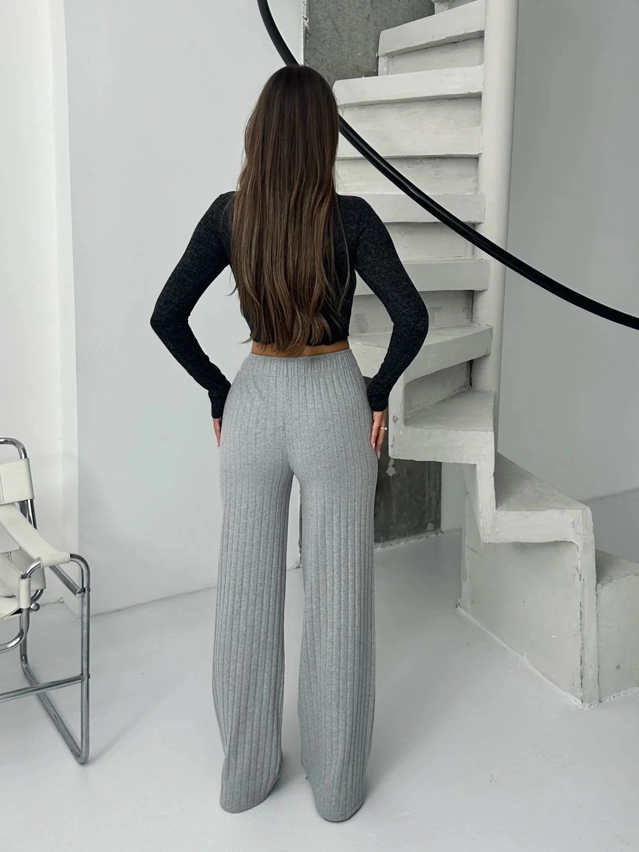 Fitilli Şardonlu Pantolon Gri