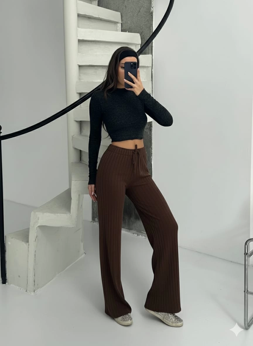 Fitilli Şardonlu Pantolon Kahve