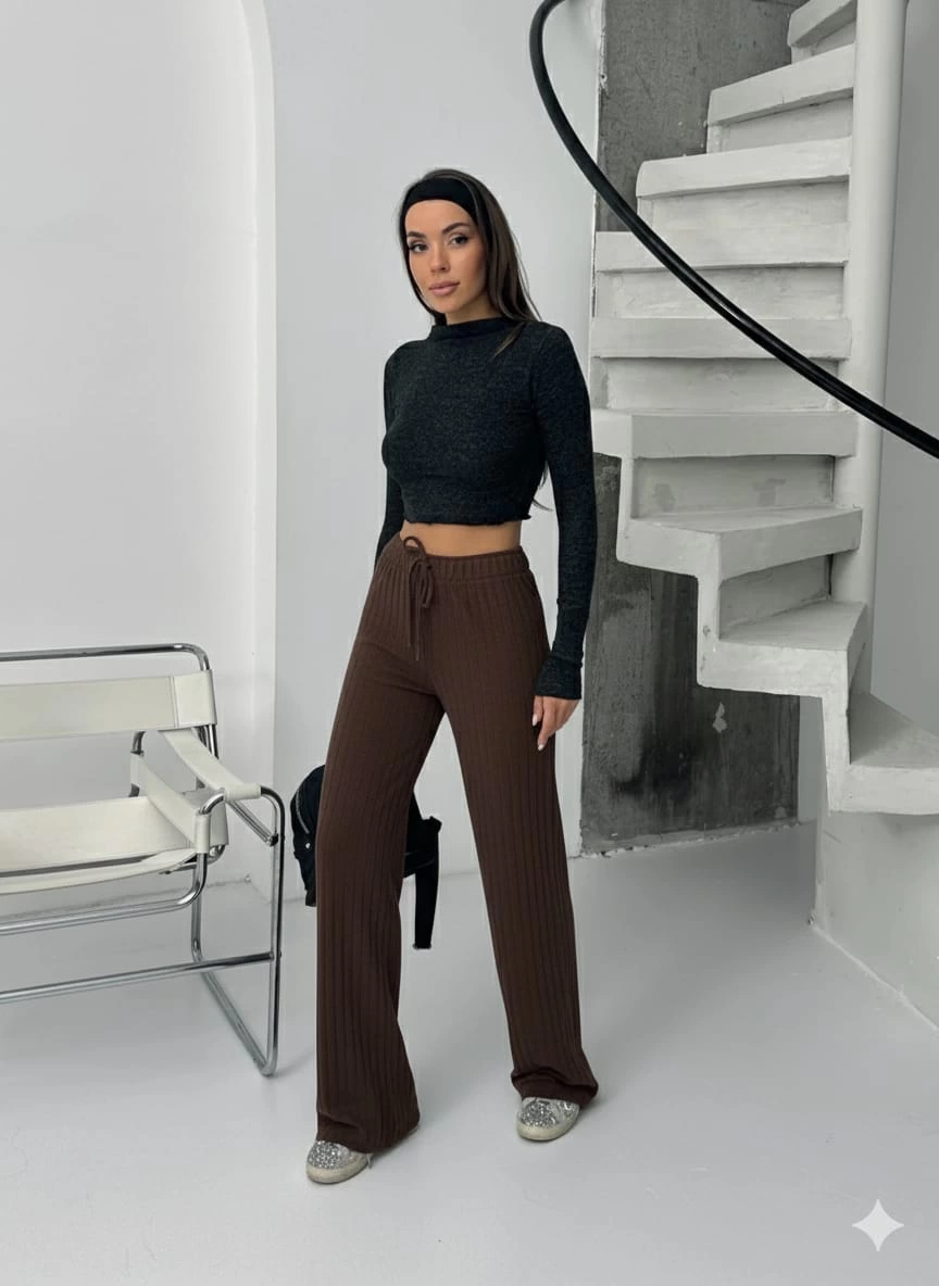 Fitilli Şardonlu Pantolon Kahve