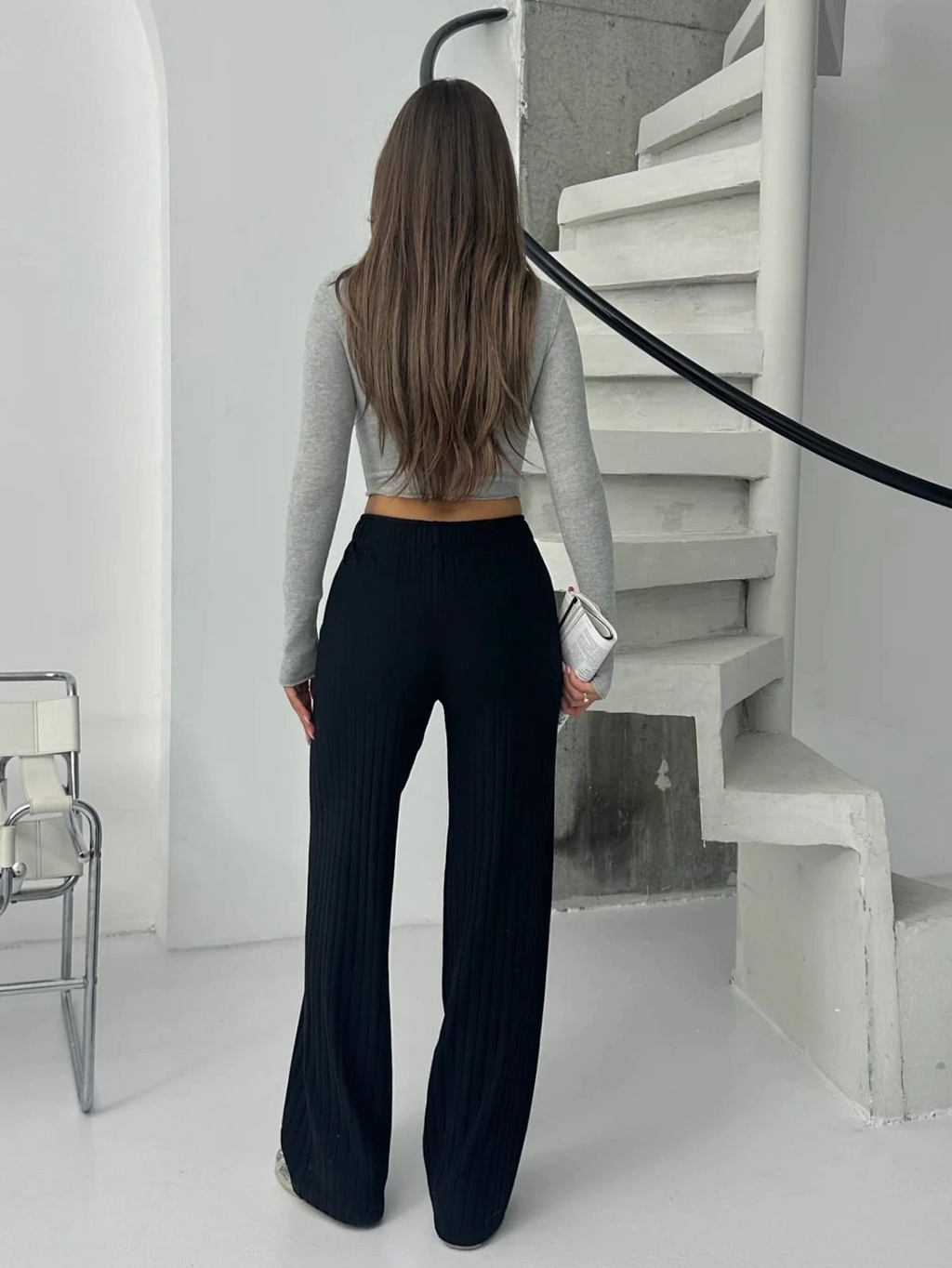 Fitilli Şardonlu Pantolon Siyah