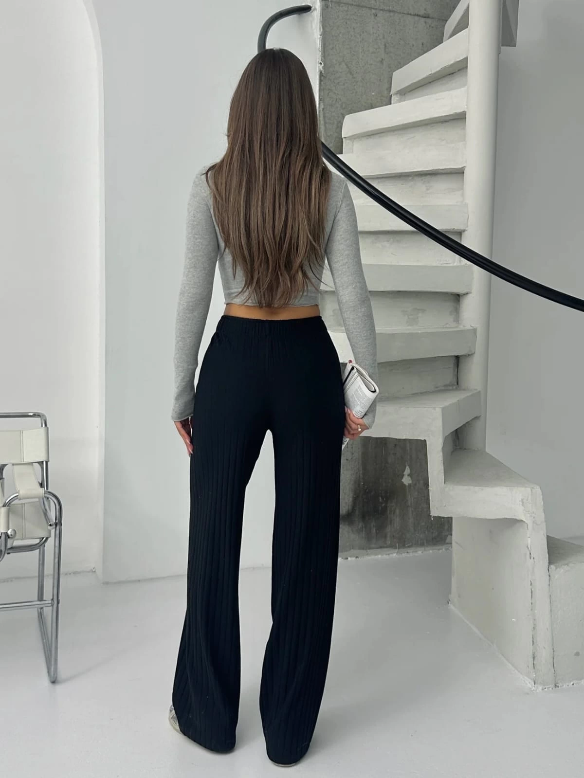 Fitilli Şardonlu Pantolon Siyah