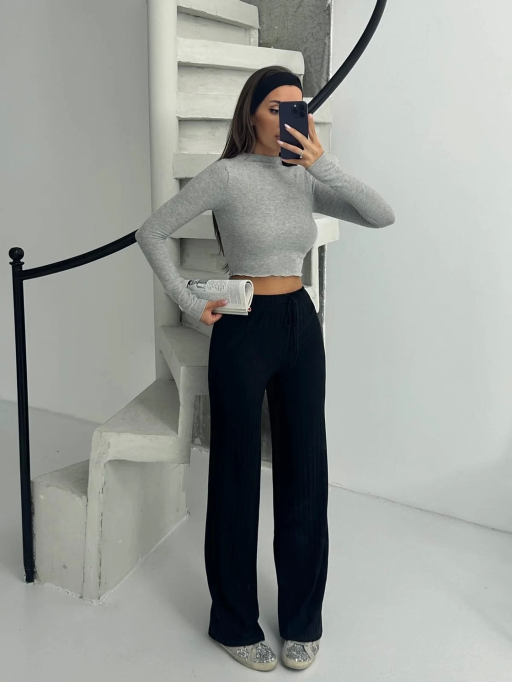 Fitilli Şardonlu Pantolon Siyah