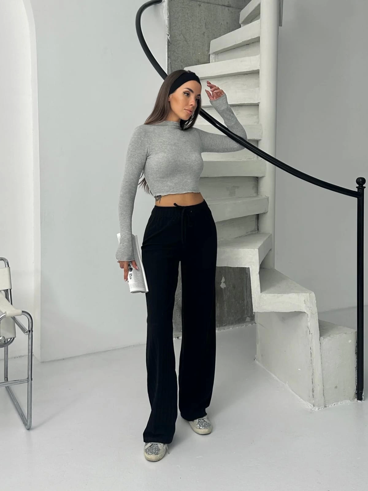 Fitilli Şardonlu Pantolon Siyah